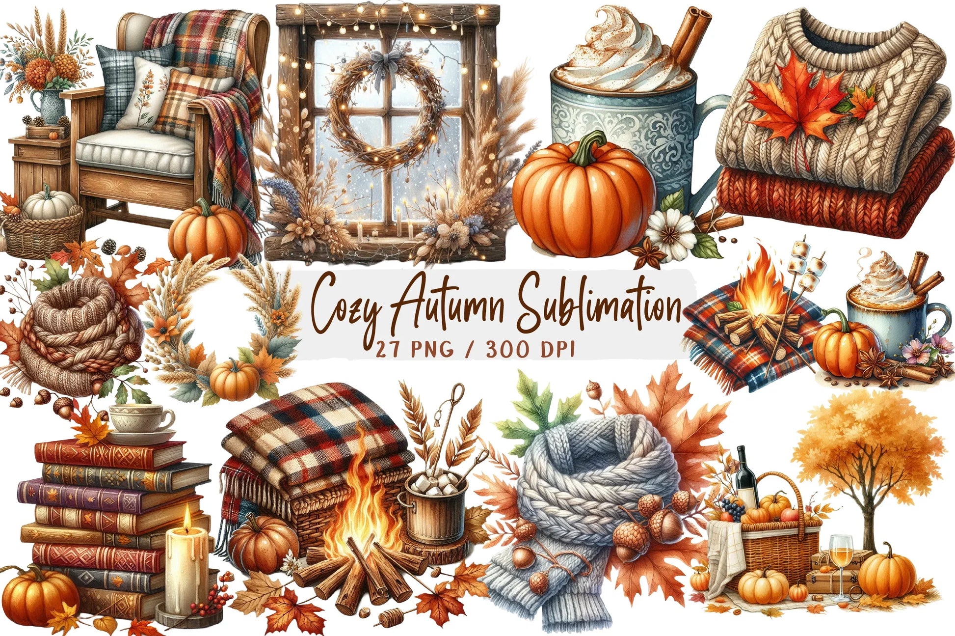 Cozy Autumn Clipart Bundle - CraftNest - Digital Crafting and Art