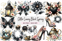 Glitter Luxury Black Spring Clipart Bundle - CraftNest - Digital Crafting and Art