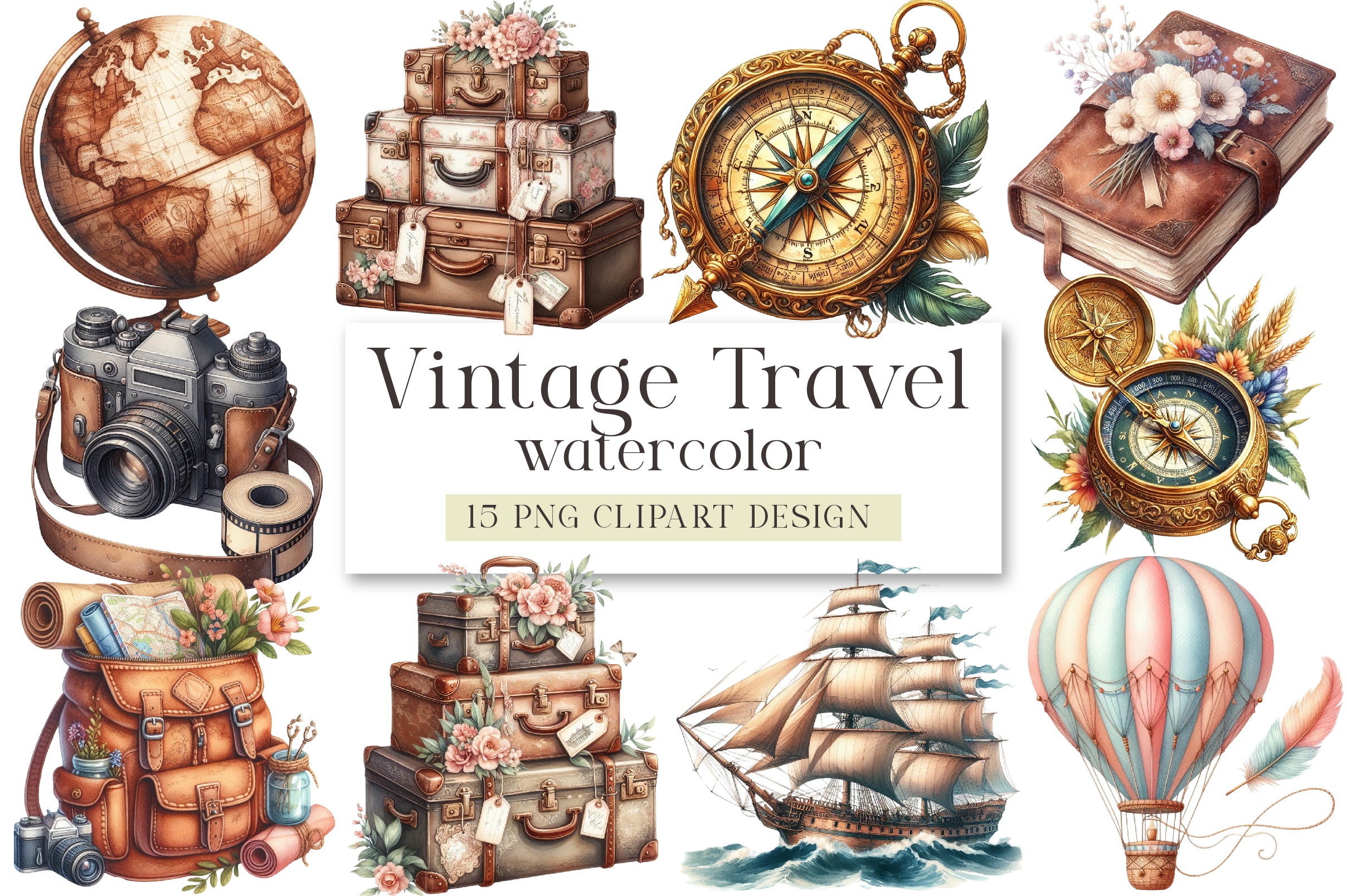 Vintage Travel Clipart Bundle