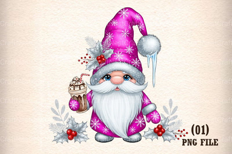 Pink Christmas Gnome Clipart Bundle - CraftNest - Digital Crafting and Art