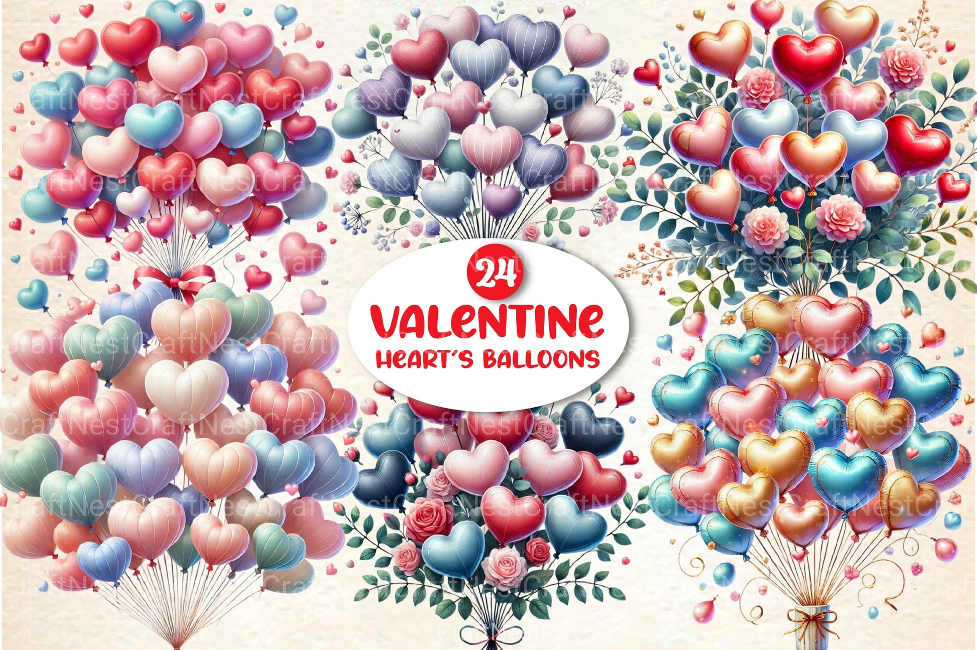 Valentine Heart Balloons Clipart Bundle 4 - CraftNest - Digital Crafting and Art