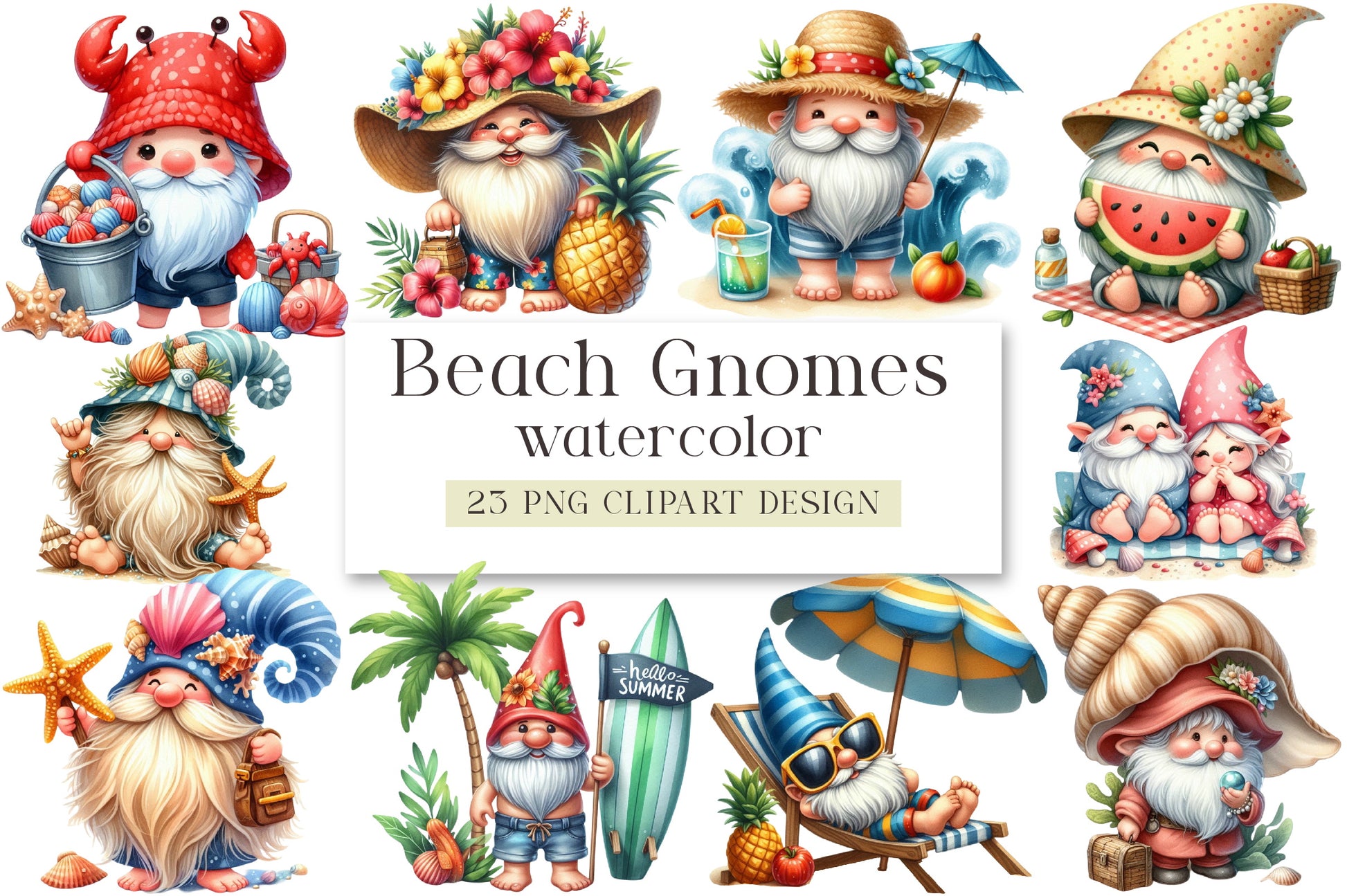 Beach Gnomes Clipart Collection Bundle - CraftNest - Digital Crafting and Art