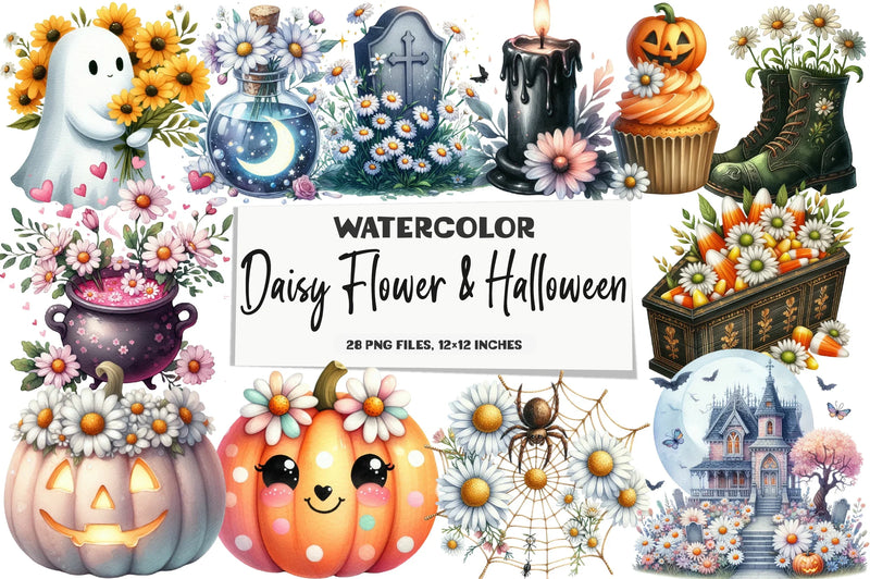 Daisy Flower & Halloween Clipart Bundle - CraftNest - Digital Crafting and Art
