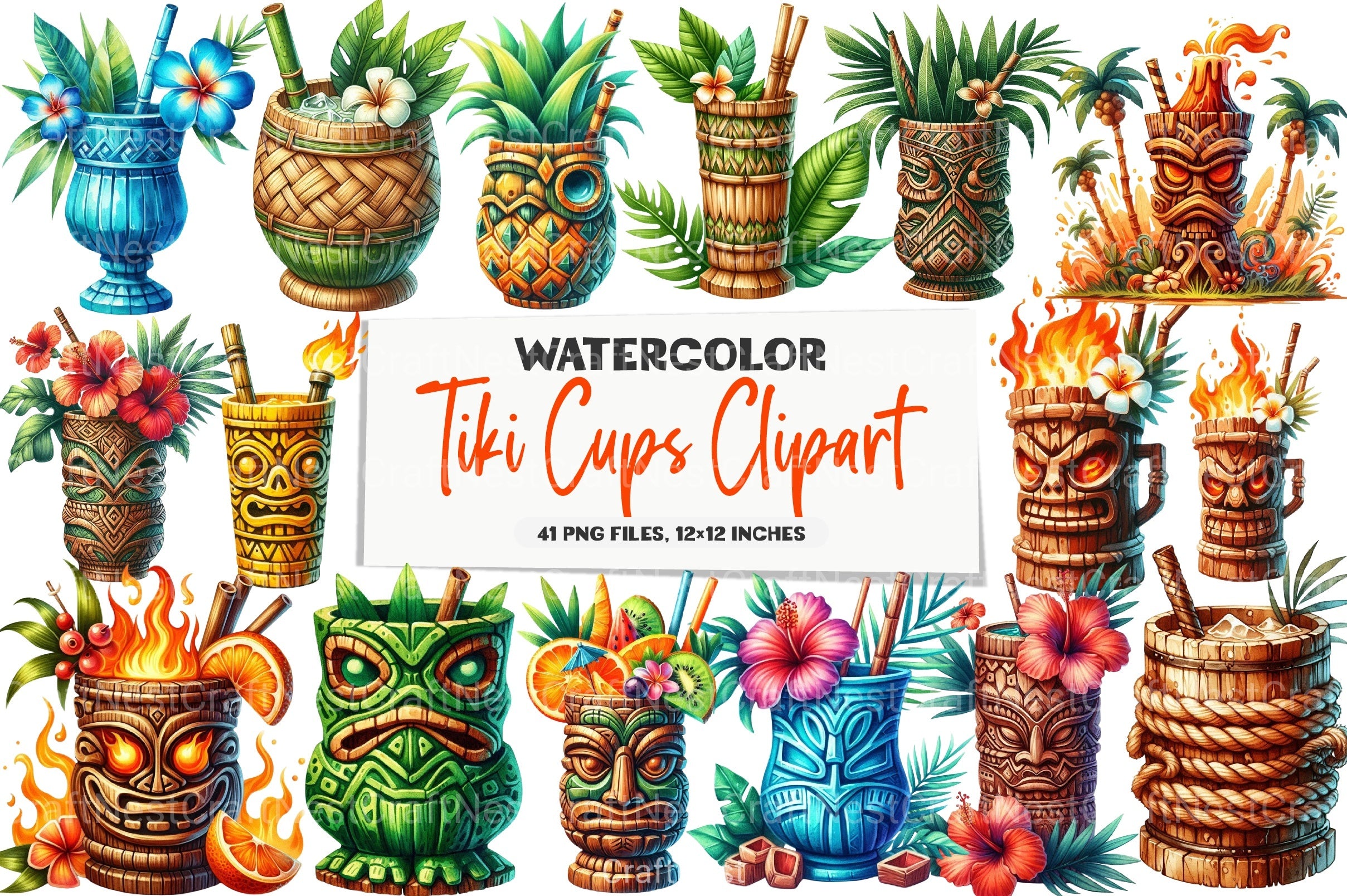 Tiki Cups Clipart Bundle - CraftNest - Digital Crafting and Art