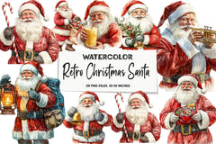 Retro Christmas Santa Clipart Bundle 1 - CraftNest - Digital Crafting and Art
