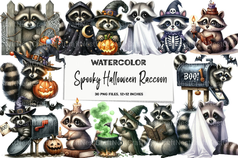 Spooky Halloween Raccoon Clipart Bundle - CraftNest - Digital Crafting and Art