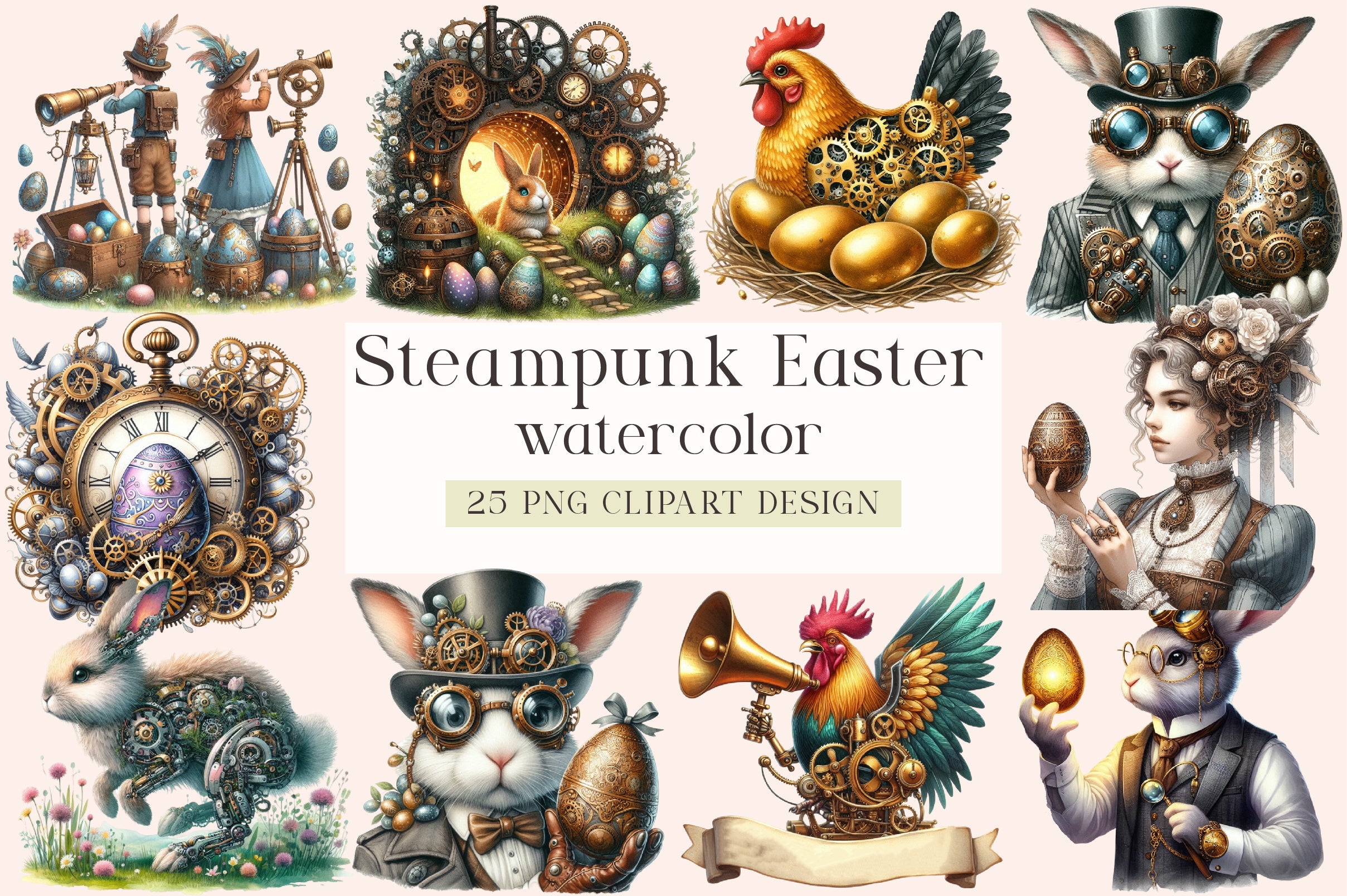 Steampunk Easter Clipart Bundle