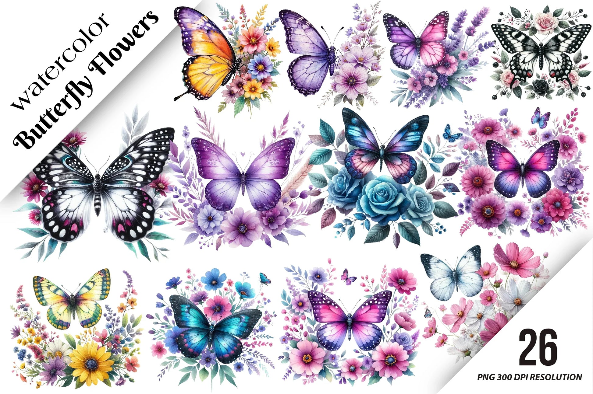 Butterfly Flowers Clipart Bundle - CraftNest - Digital Crafting and Art