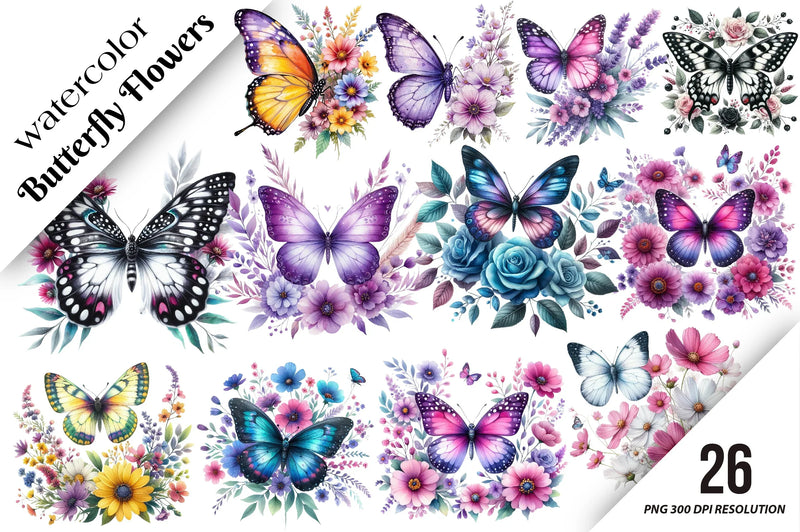 Butterfly Flowers Clipart Bundle - CraftNest - Digital Crafting and Art