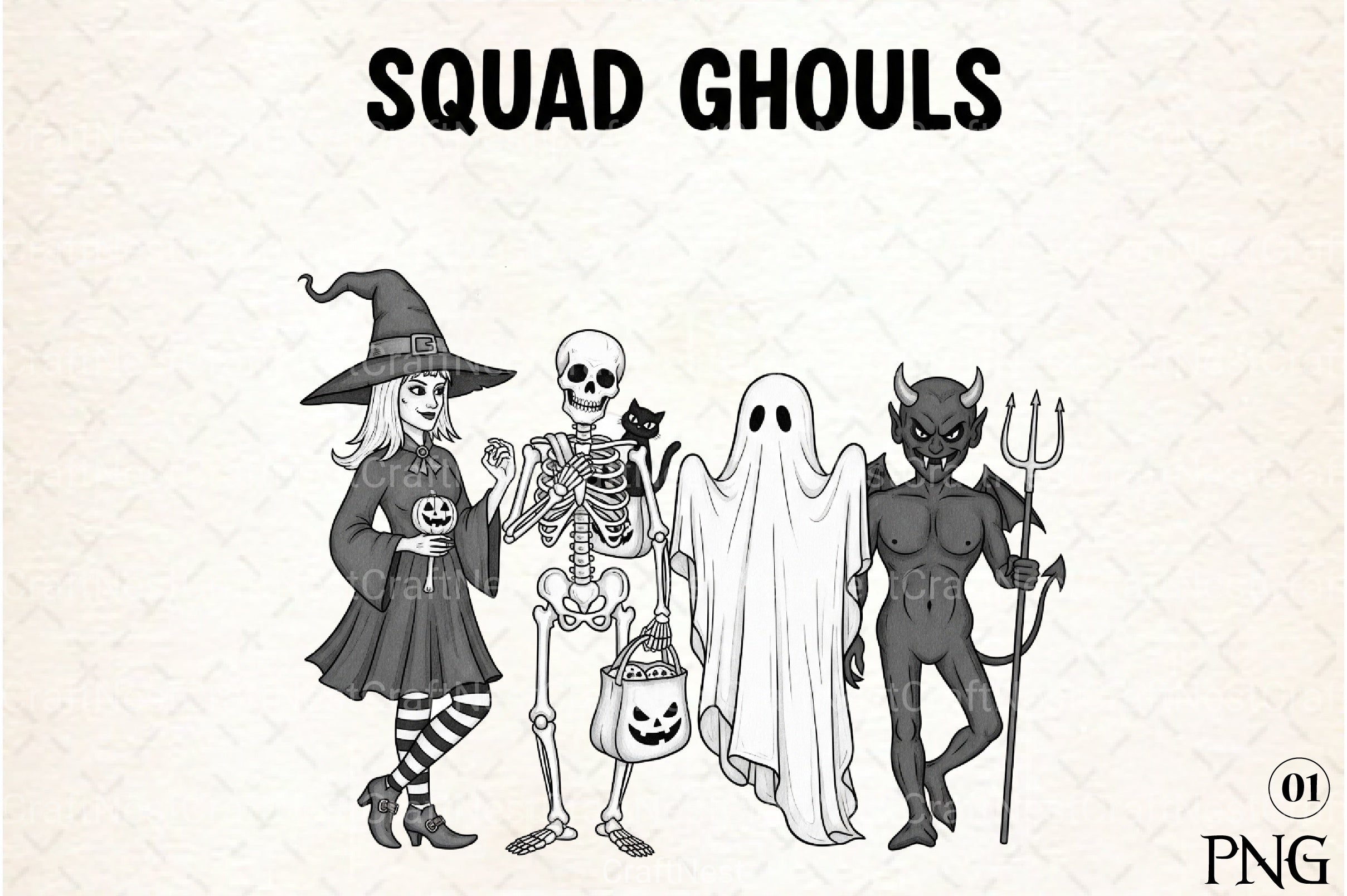 Vintage Halloween Witch Squad Ghouls Clipart Bundle - CraftNest - Digital Crafting and Art