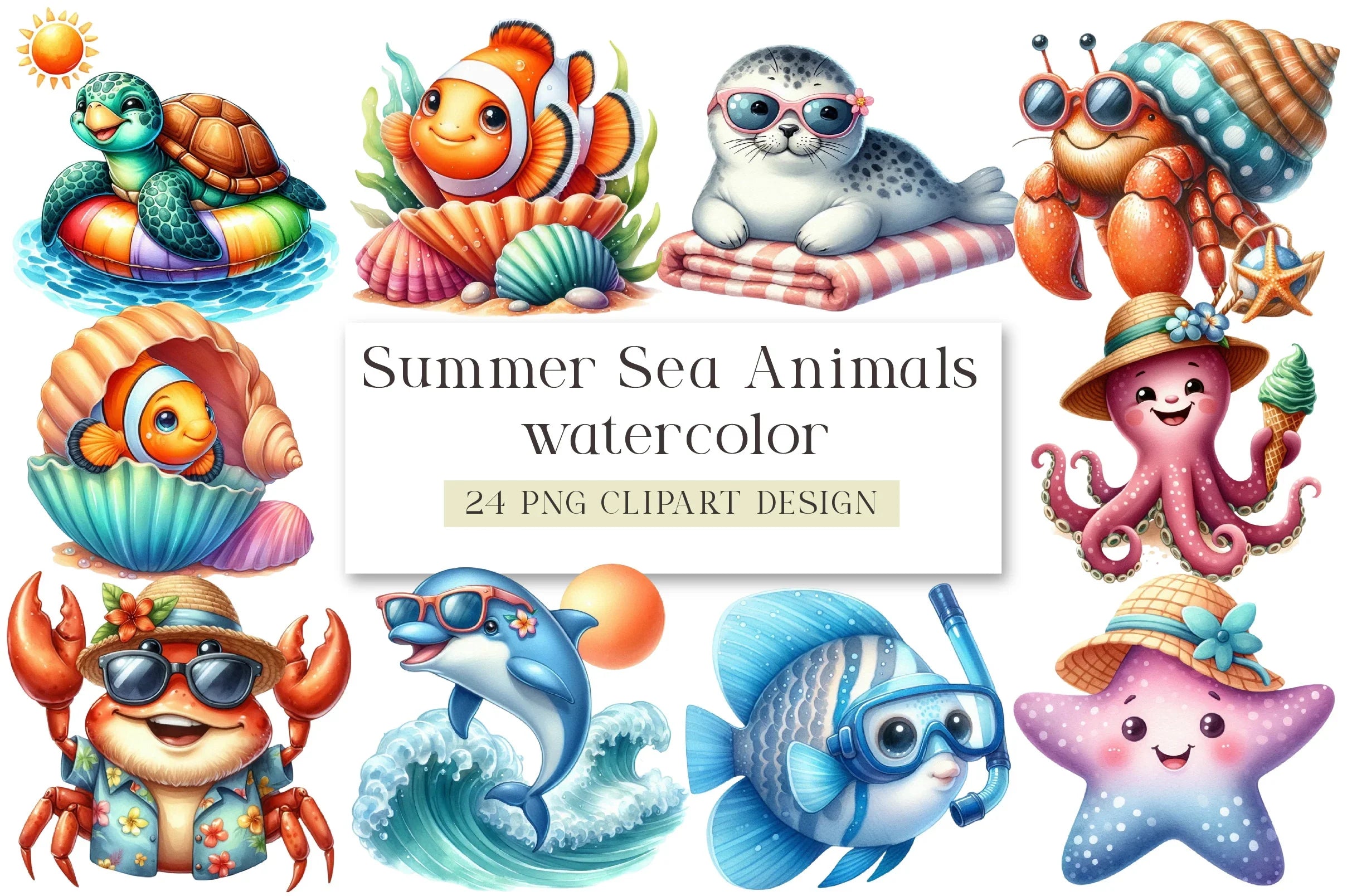 Summer Sea Animals Clipart Bundle - CraftNest - Digital Crafting and Art