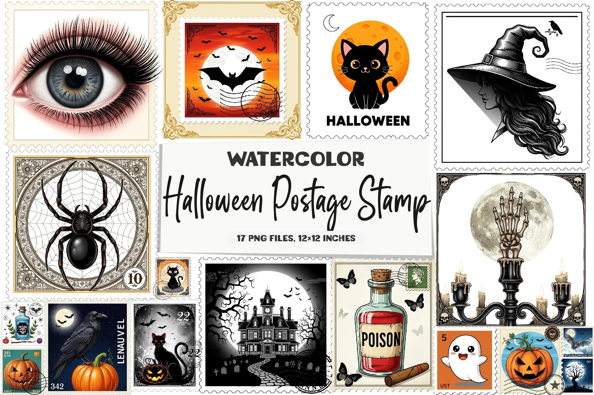 Halloween Postage Stamp Clipart Bundle - CraftNest - Digital Crafting and Art
