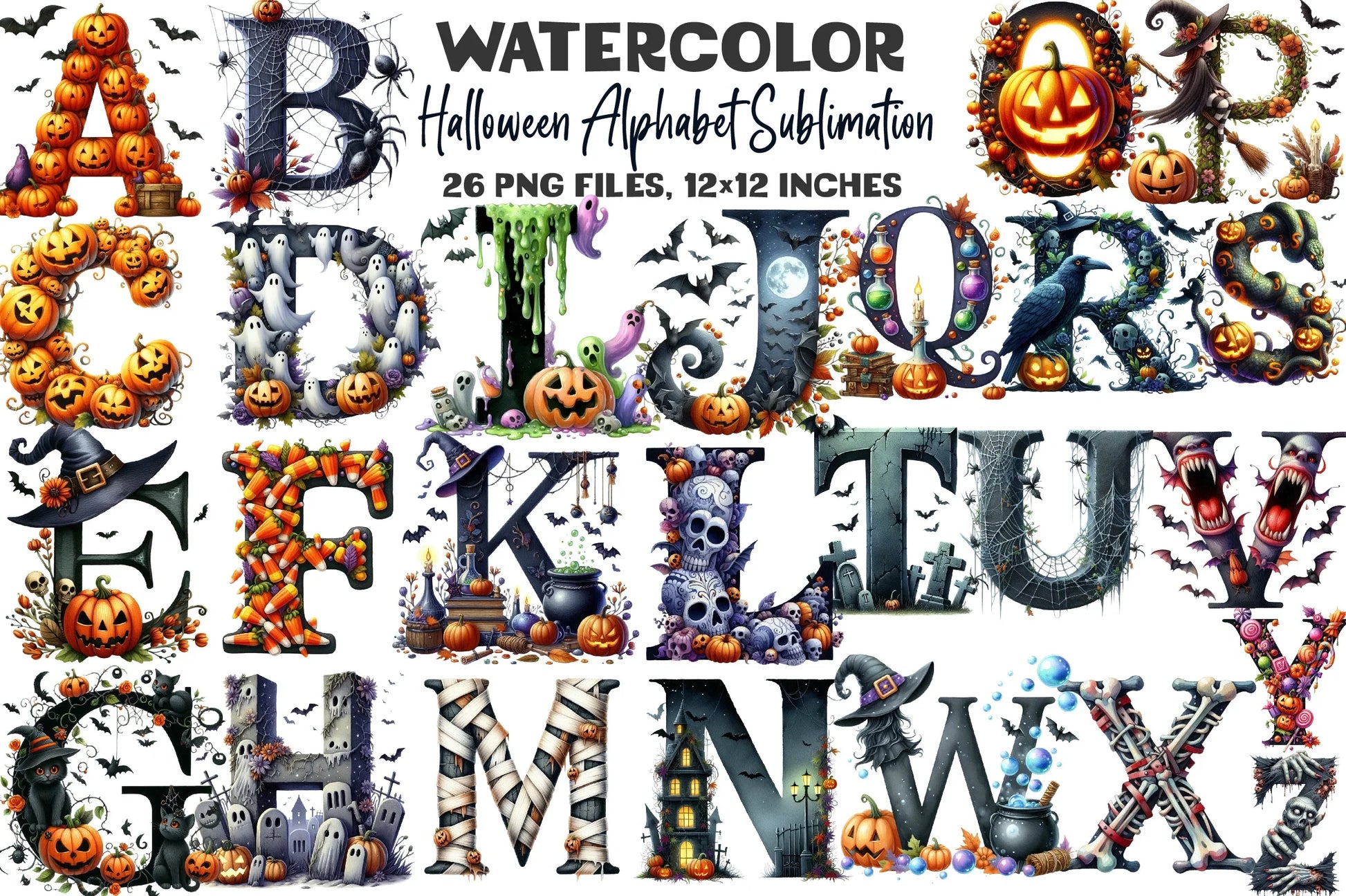 Halloween Alphabet Clipart Bundle - CraftNest - Digital Crafting and Art