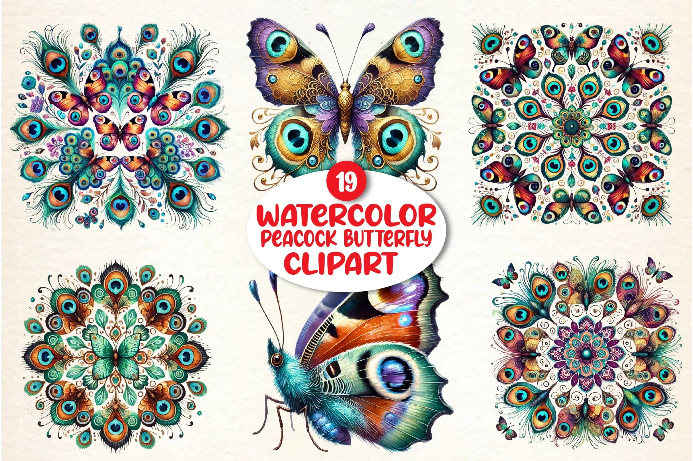 Peacock Butterfly Clipart Bundle - CraftNest - Digital Crafting and Art