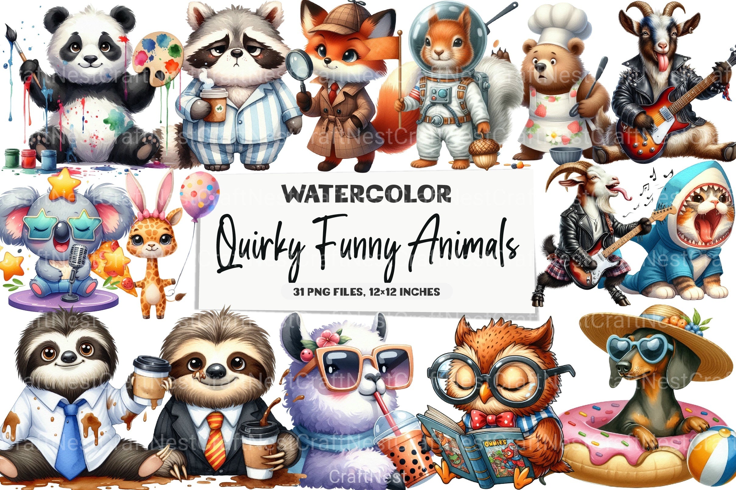 Quirky Funny Animals Clipart Bundle 33 - CraftNest - Digital Crafting and Art