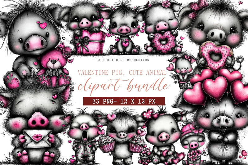 Valentine Pig Cute Animal Clipart Bundle - CraftNest - Digital Crafting and Art