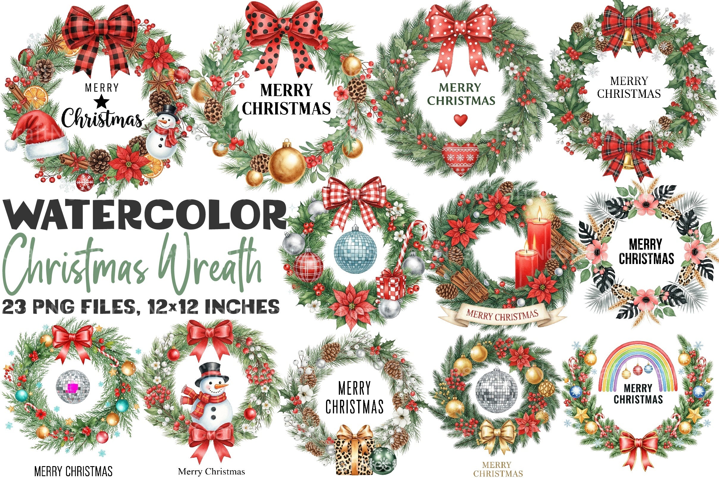 Christmas Wreath Clipart Bundle 1 - CraftNest - Digital Crafting and Art