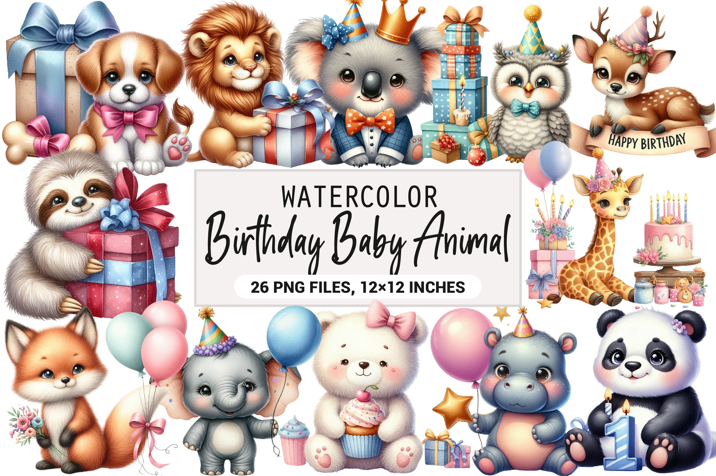 Birthday Baby Animal Clipart Bundle