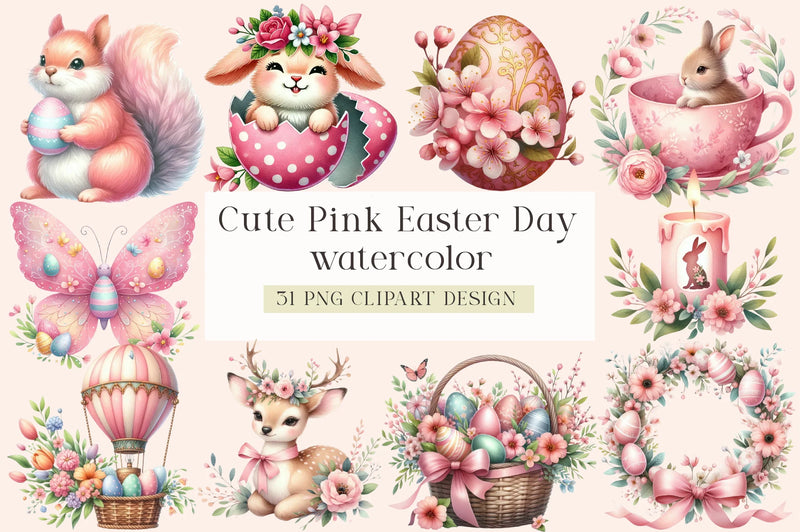 Cute Pink Easter Day Clipart Bundle - CraftNest - Digital Crafting and Art