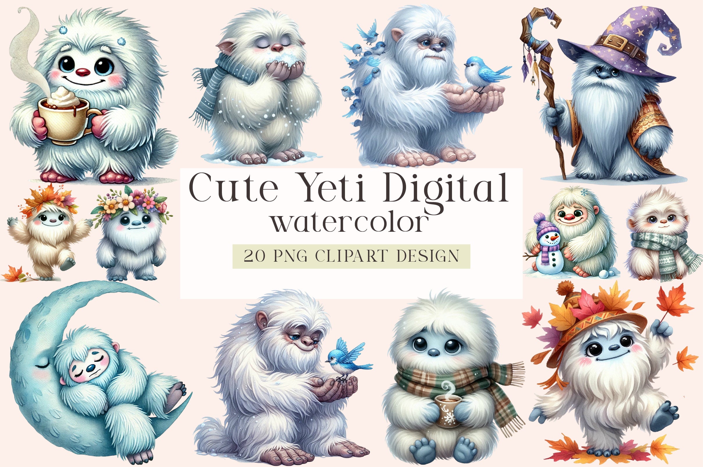 Cute Yeti Digital Clipart Bundle