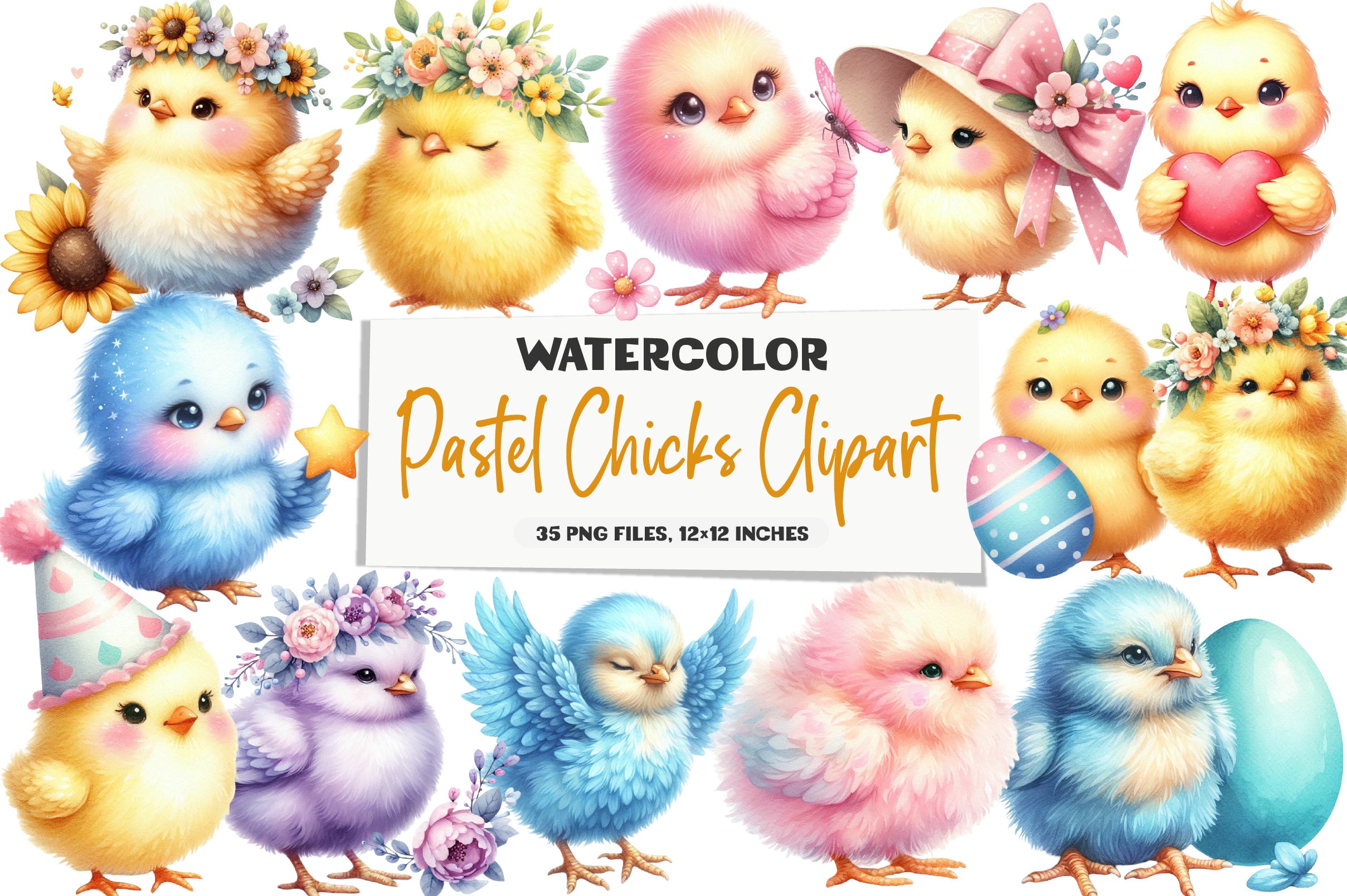 Pastel Chicks Clipart Bundle