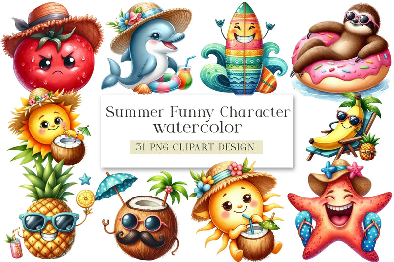 Summer Funny Character Clipart Bundle - CraftNest - Digital Crafting and Art