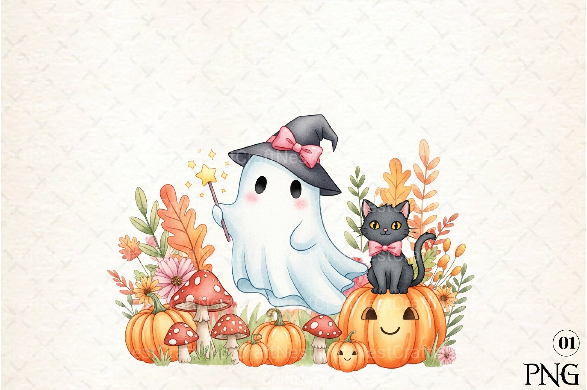 Halloween Cute Ghost Witch Cat Clipart Bundle - CraftNest - Digital Crafting and Art