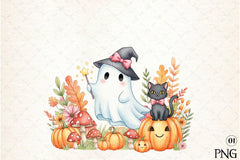 Halloween Cute Ghost Witch Cat Clipart Bundle - CraftNest - Digital Crafting and Art