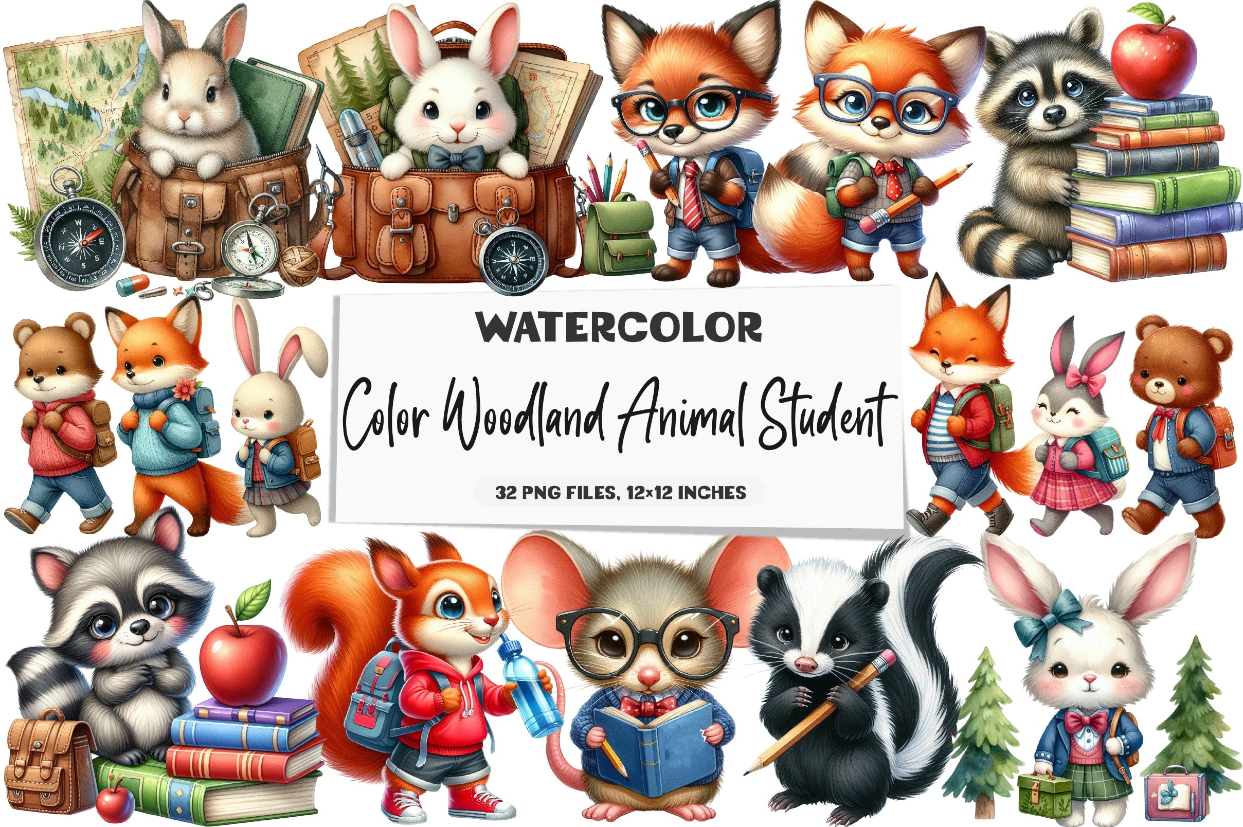Woodland Animal Student Clipart Bundle
