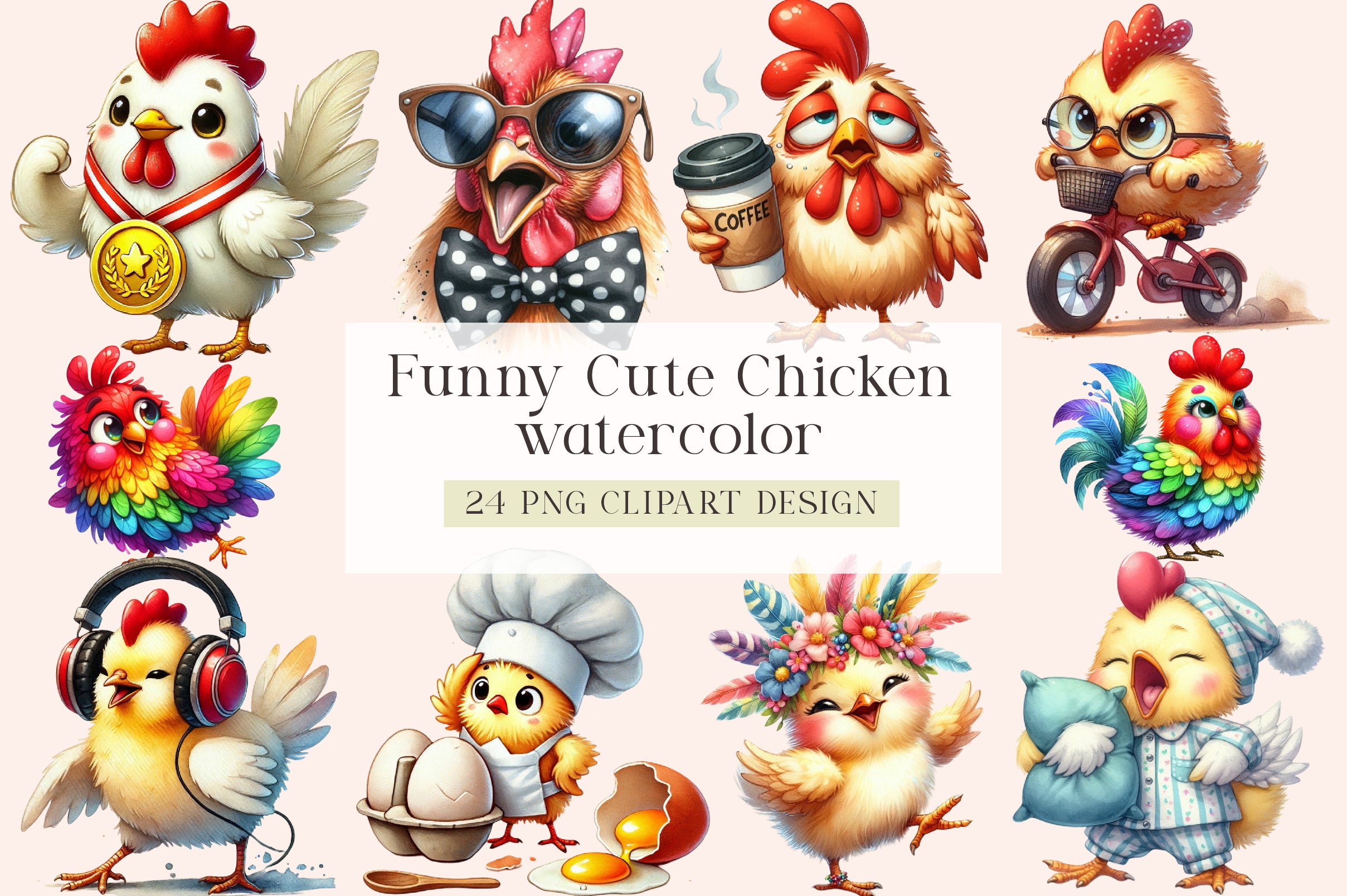 Funny Chicken Crazy Clipart Bundle