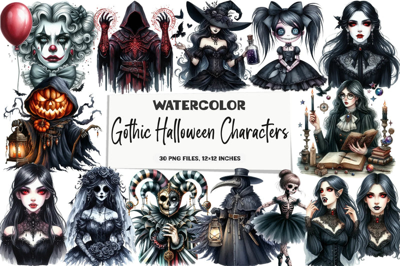 Gothic Halloween Characters Clipart Bundle - CraftNest - Digital Crafting and Art