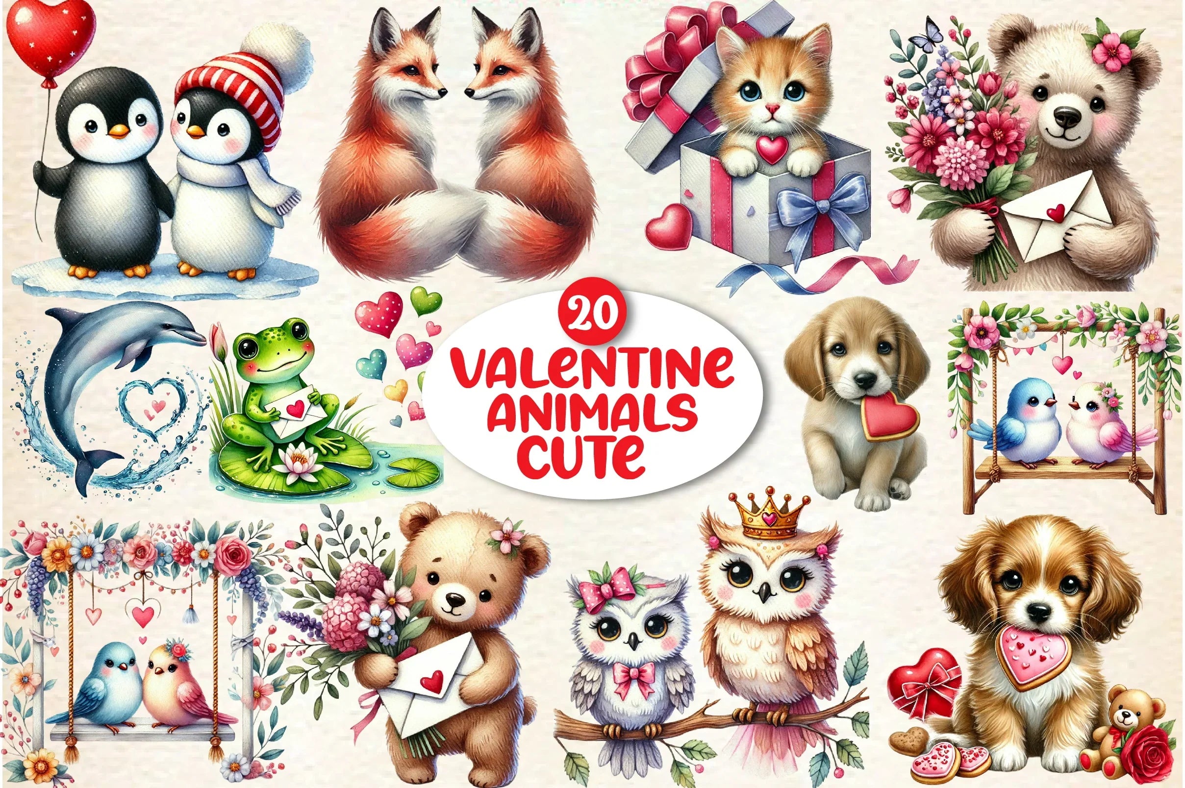 Valentine Animal Clipart Bundle - CraftNest - Digital Crafting and Art
