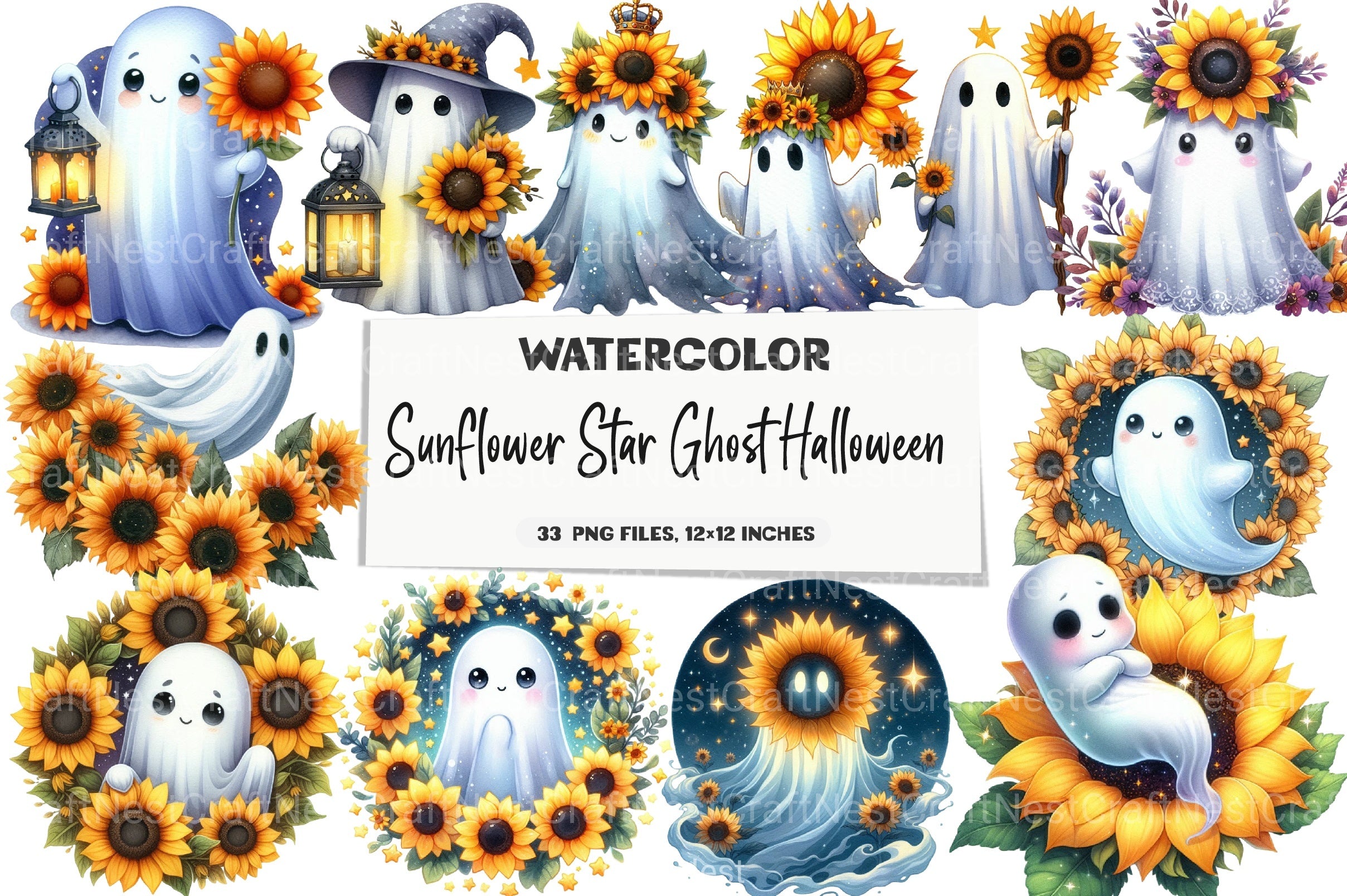 Sunflower Star Ghost Halloween Clipart Bundle 4 - CraftNest - Digital Crafting and Art