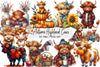 Autumn Highland Cows Clipart Bundle