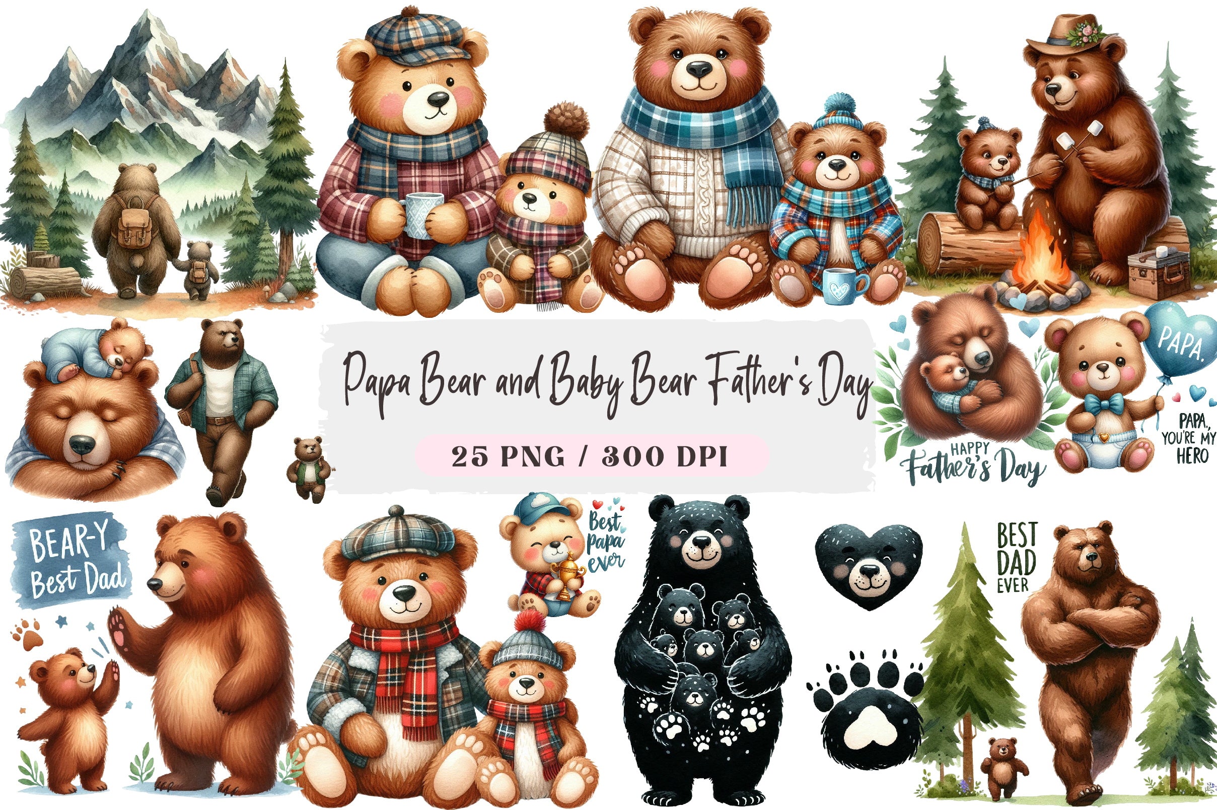 Papa Bear & Baby Father's Day Clipart Bundle