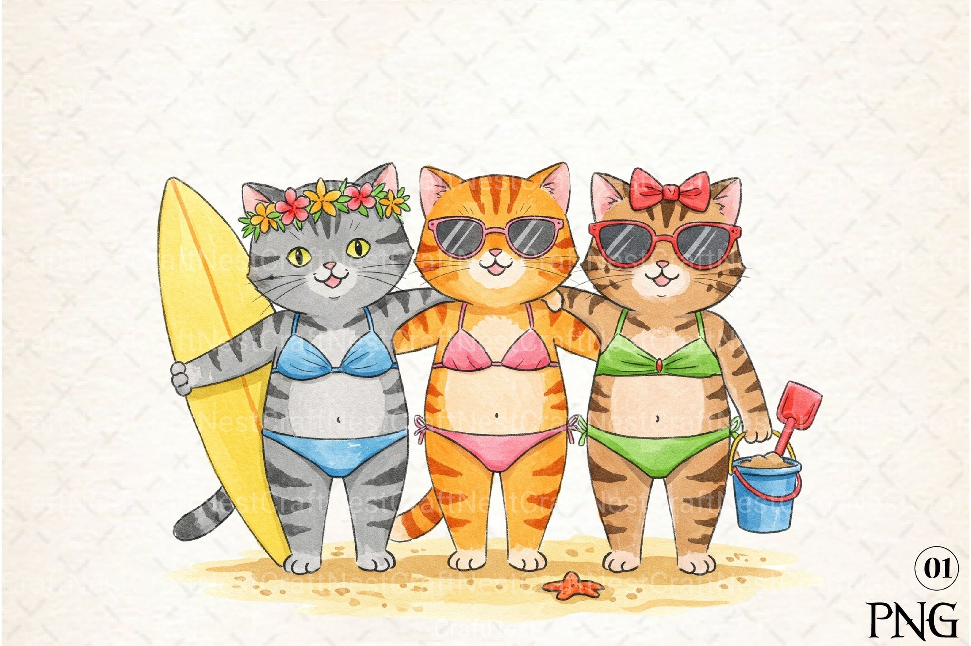 Funny Cat Summer Animal Clipart Bundle - CraftNest - Digital Crafting and Art