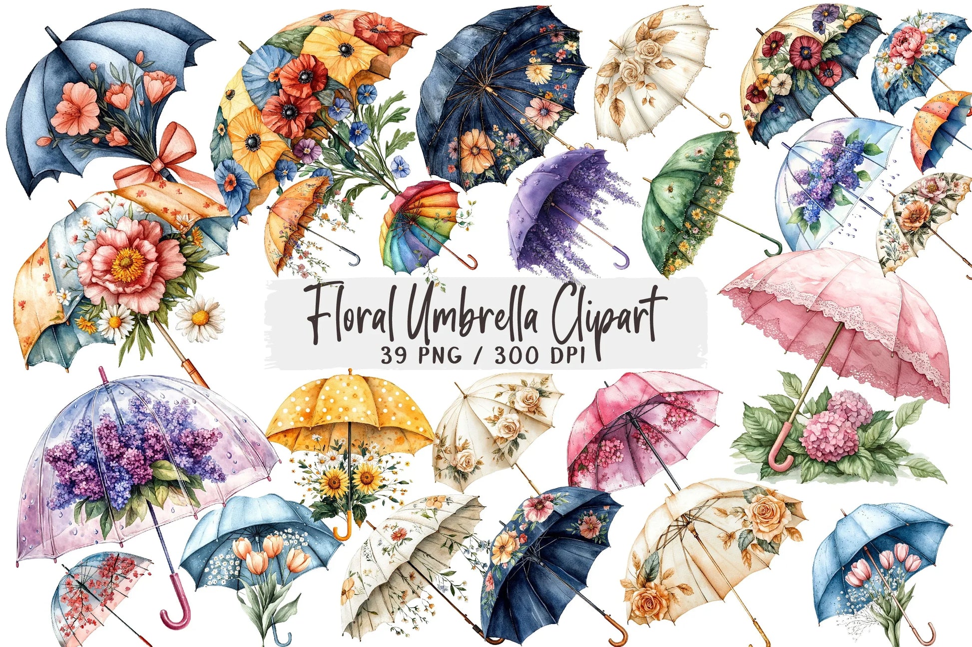 Floral Umbrella Clipart Bundle - CraftNest - Digital Crafting and Art