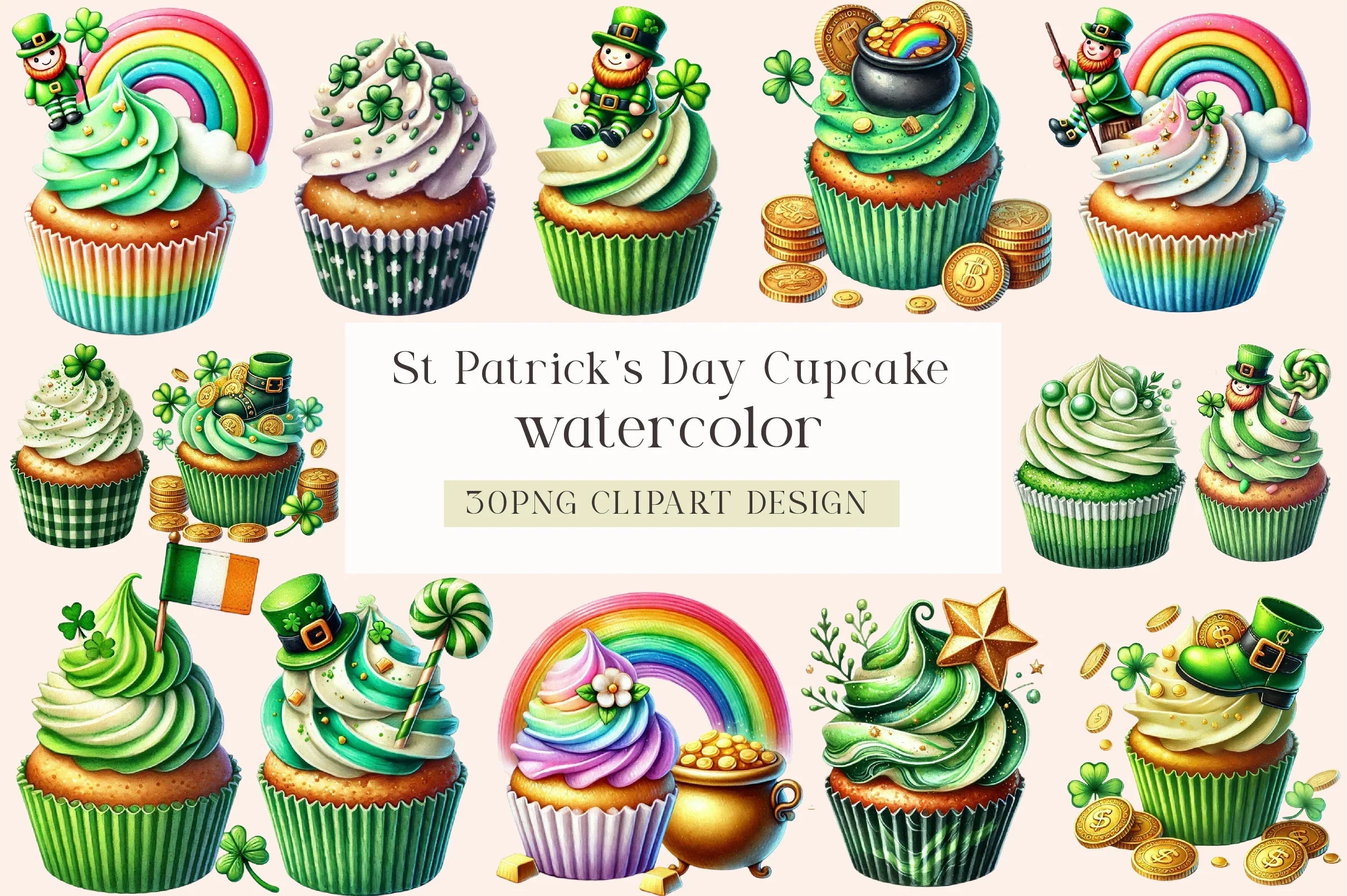St. Patrick's Day Cupcake Clipart Bundle - CraftNest - Digital Crafting and Art