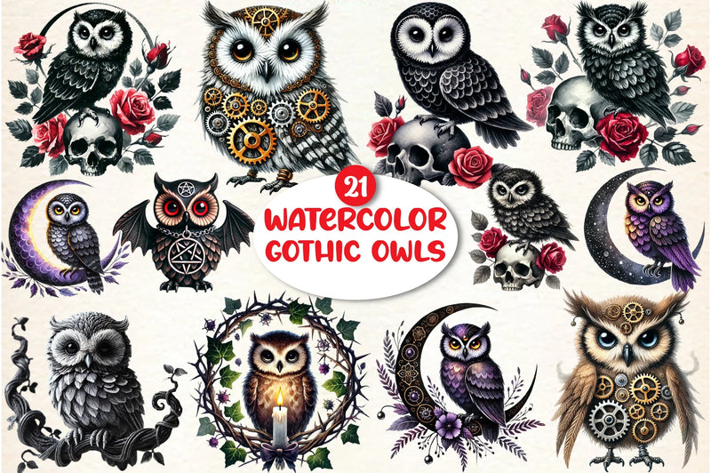 Gothic Owls Clipart Bundle - CraftNest - Digital Crafting and Art