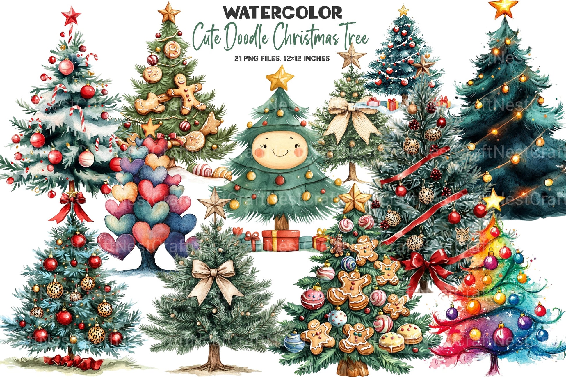 Cute Doodle Christmas Tree Clipart Bundle - CraftNest - Digital Crafting and Art