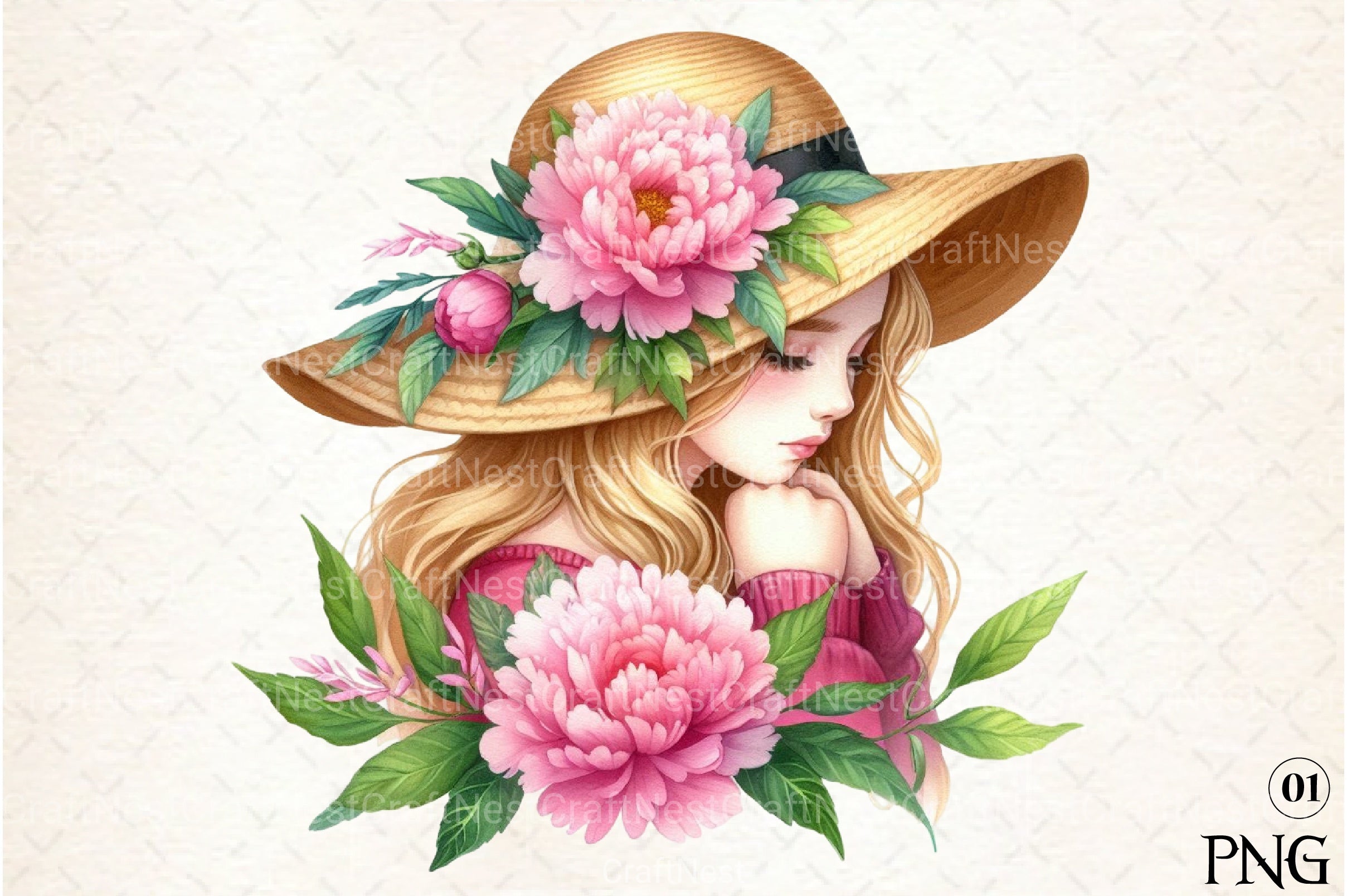 Girl with Peonies Flower Clipart Bundle 45 - CraftNest - Digital Crafting and Art