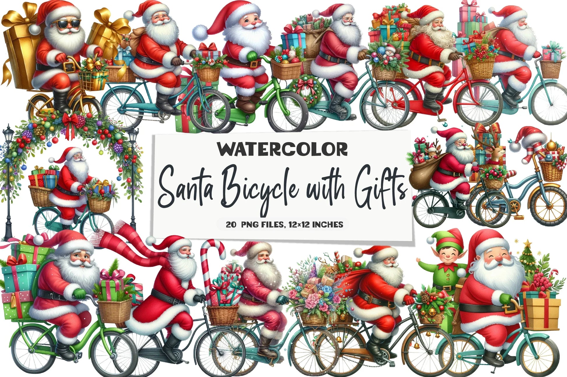Santa Bicycle Gifts Clipart Bundle - CraftNest - Digital Crafting and Art