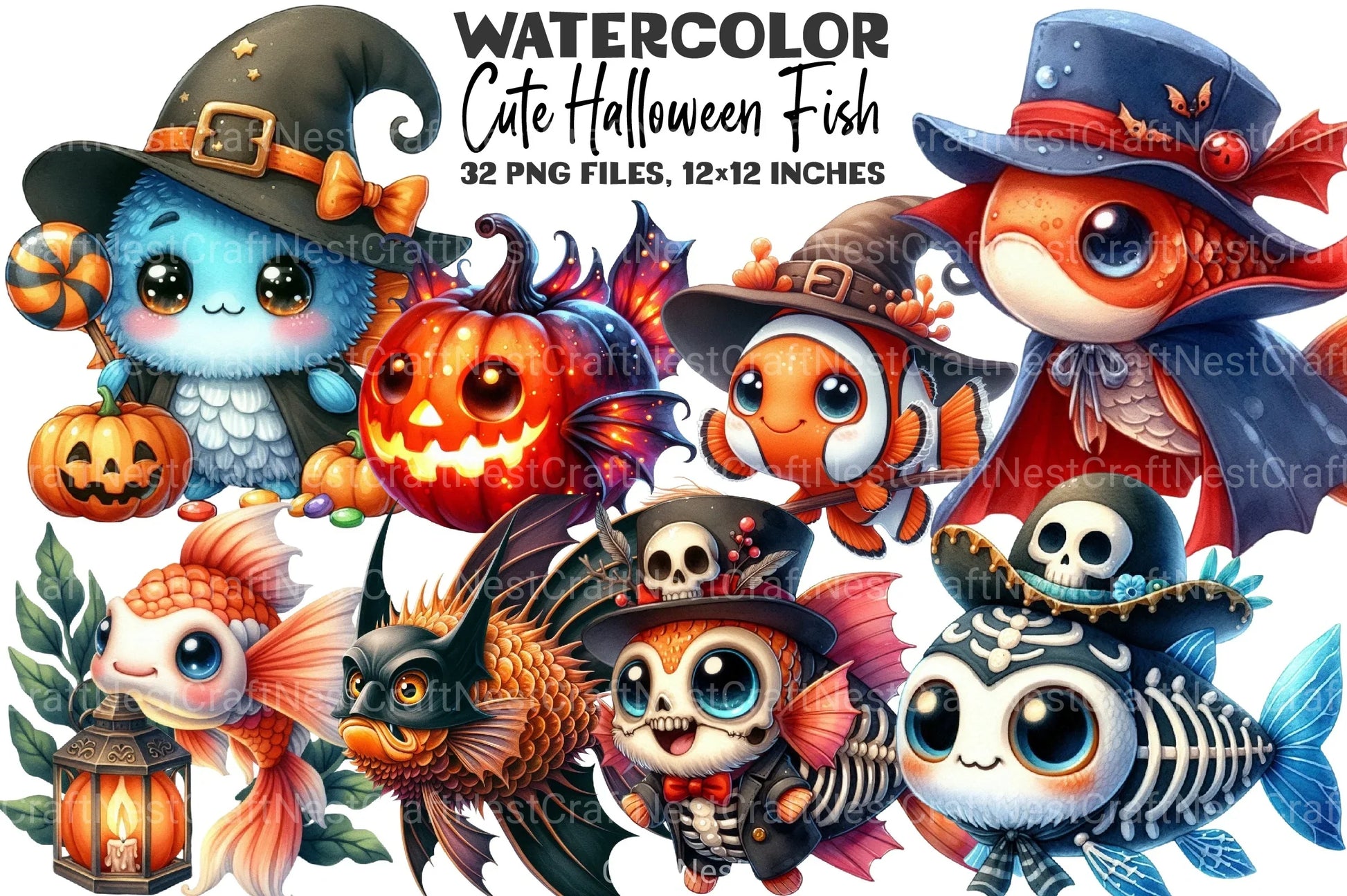 Cute Halloween Fish Clipart Bundle - CraftNest - Digital Crafting and Art