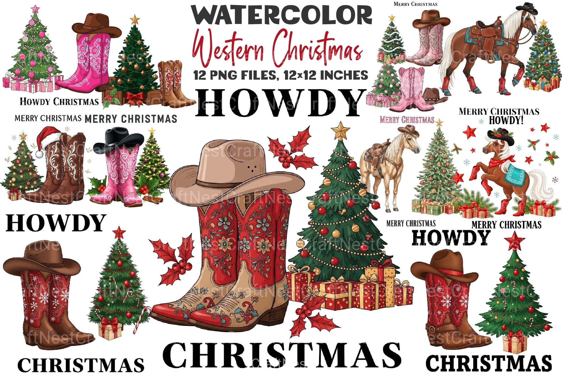 Western Christmas Clipart Bundle 99 - CraftNest - Digital Crafting and Art