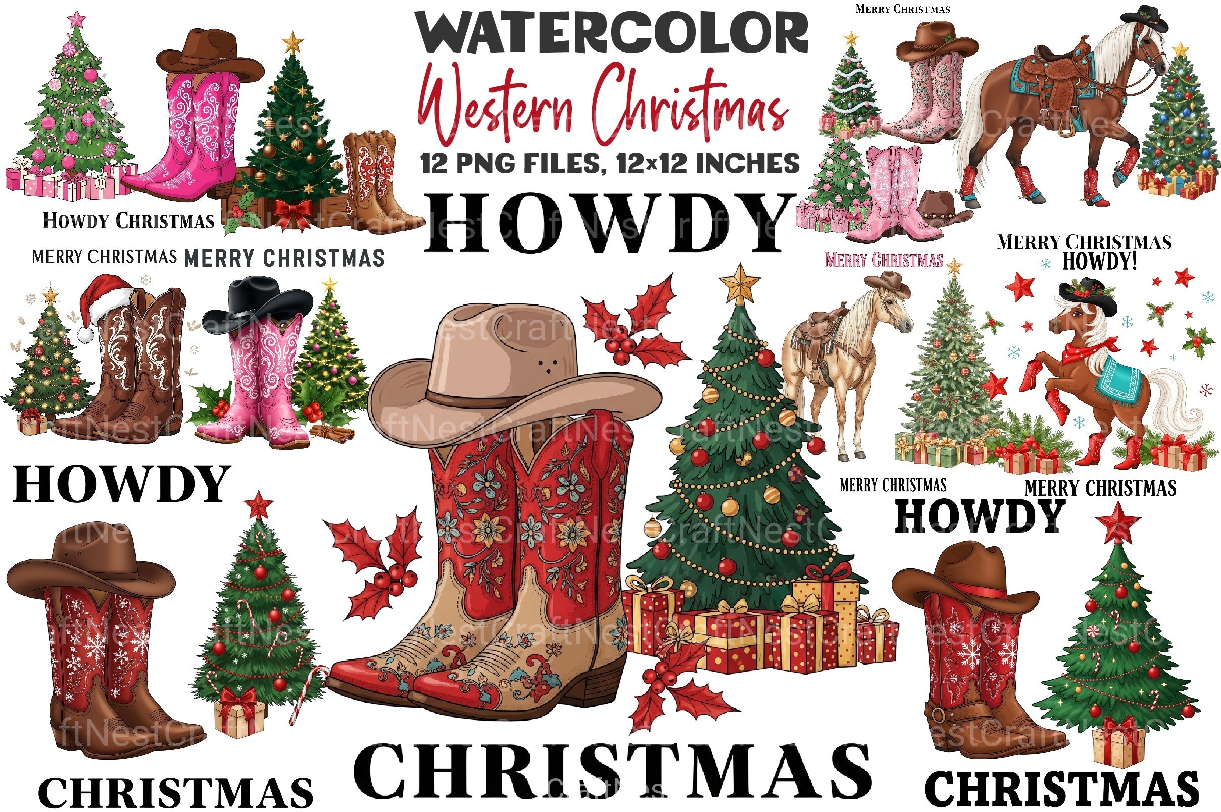 Western Christmas Clipart Bundle 99 - CraftNest - Digital Crafting and Art