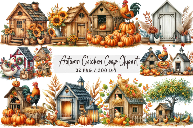 Autumn Chicken Coop Clipart Bundle 13 - CraftNest - Digital Crafting and Art