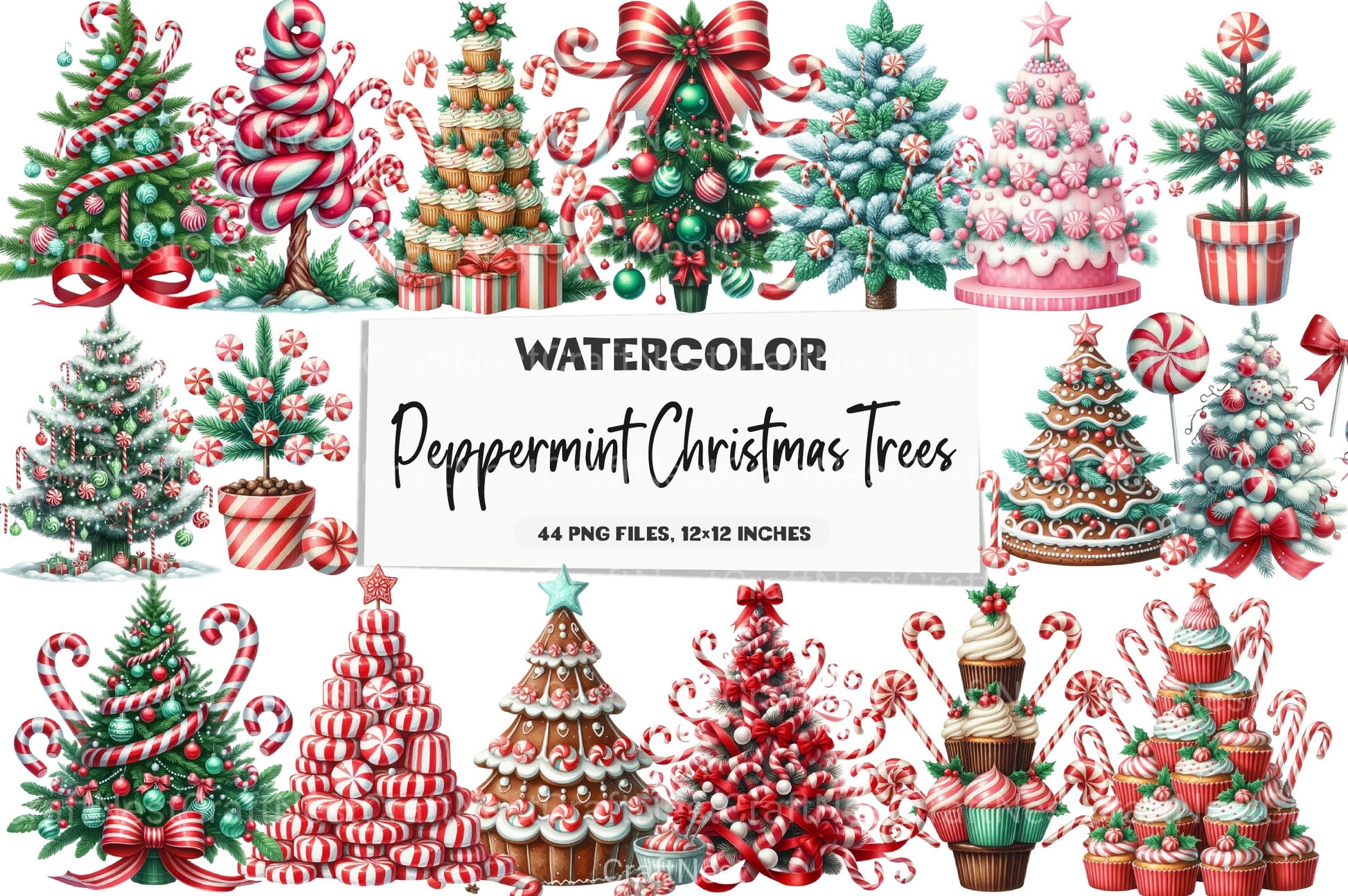 Peppermint Christmas Trees Clipart Bundle - CraftNest - Digital Crafting and Art
