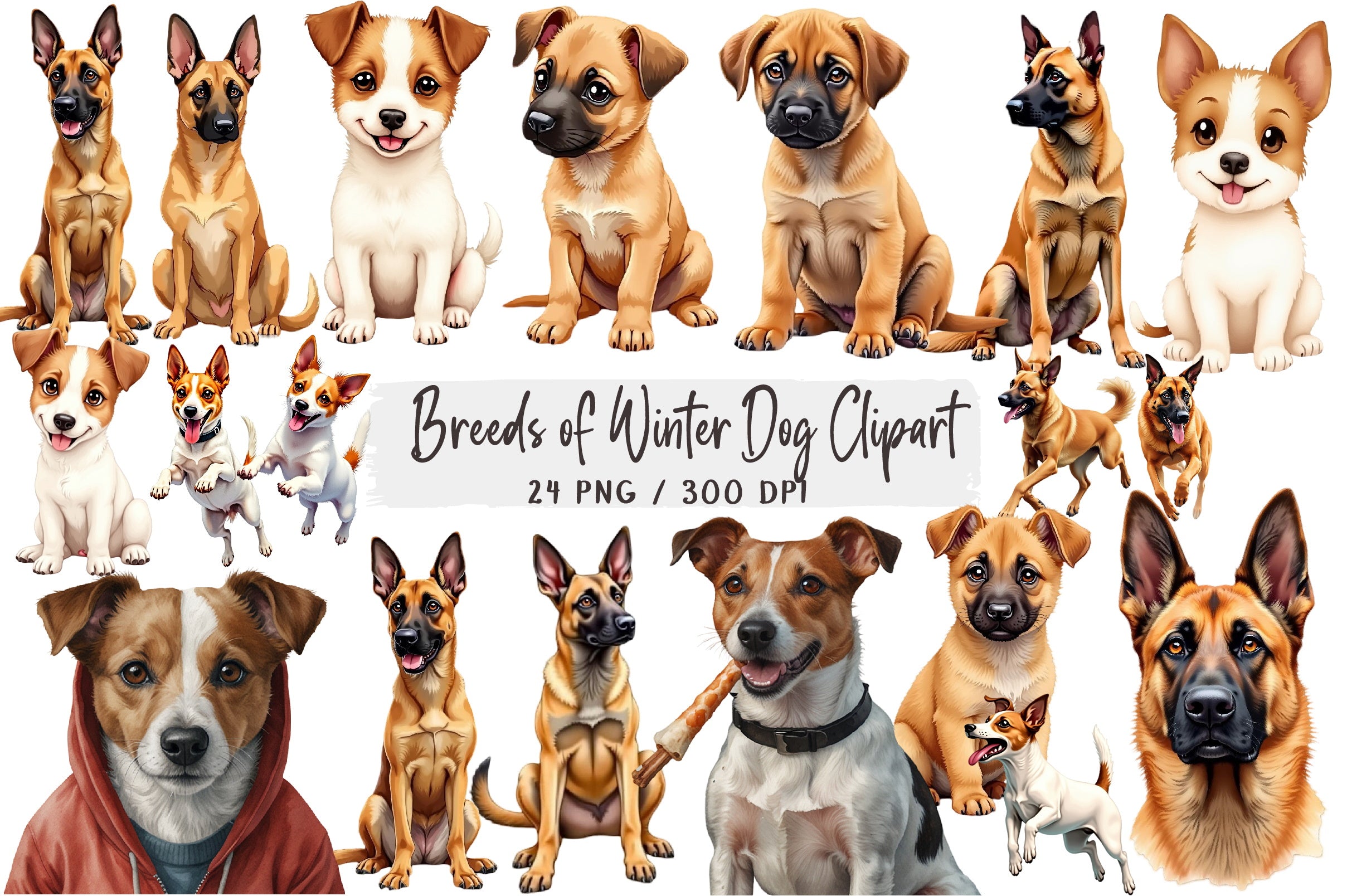 Winter Dog Breeds Clipart Bundle