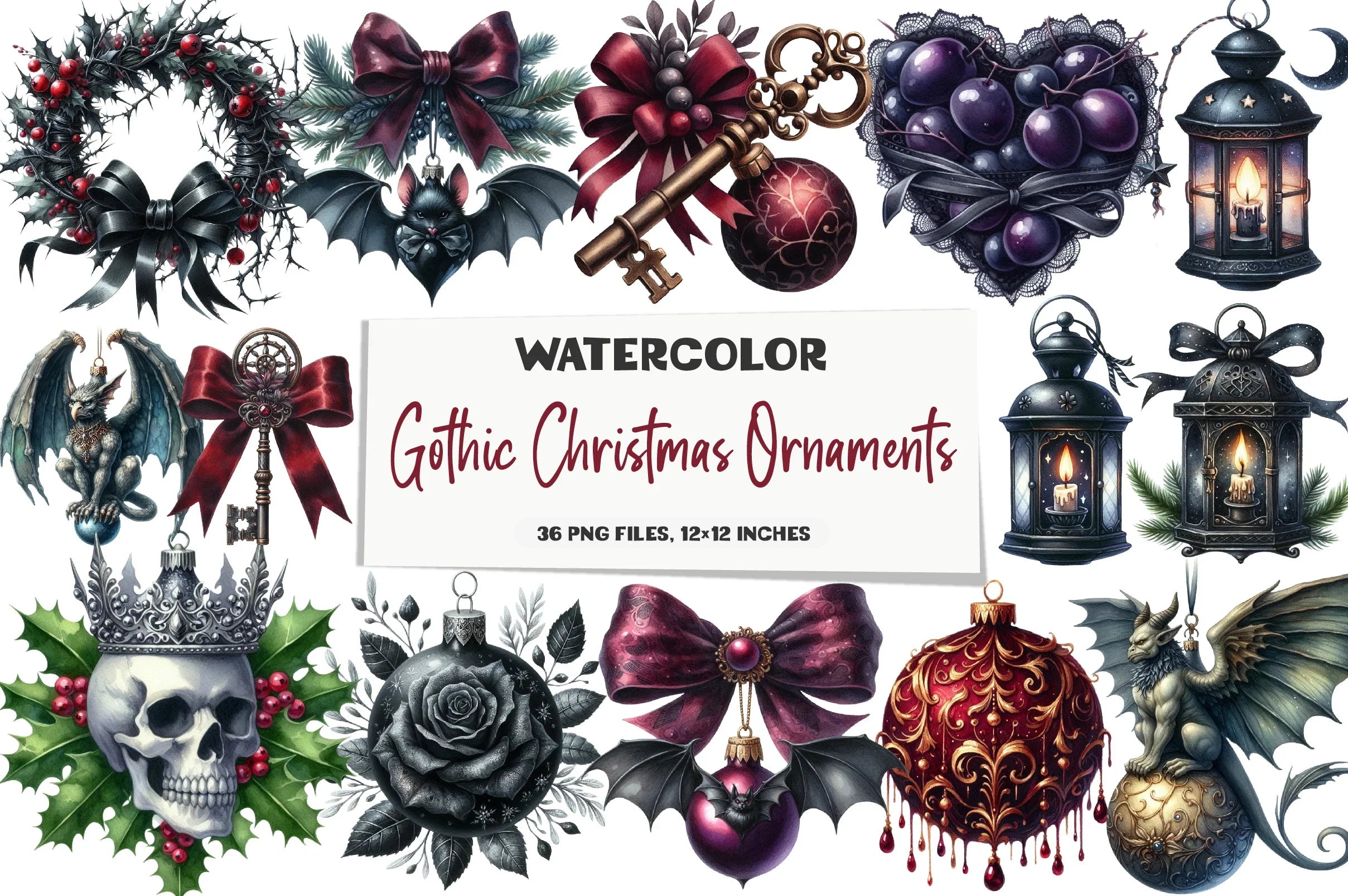 Gothic Christmas Ornaments Clipart Bundle - CraftNest - Digital Crafting and Art