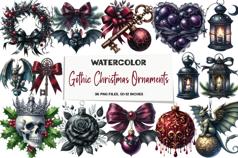 Gothic Christmas Ornaments Clipart Bundle - CraftNest - Digital Crafting and Art